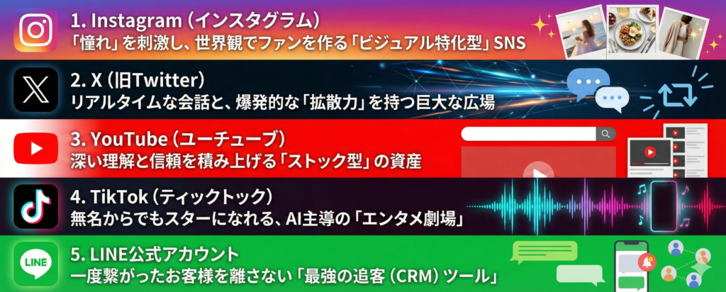 主要SNSプラットフォーム5種類の特徴と選び方