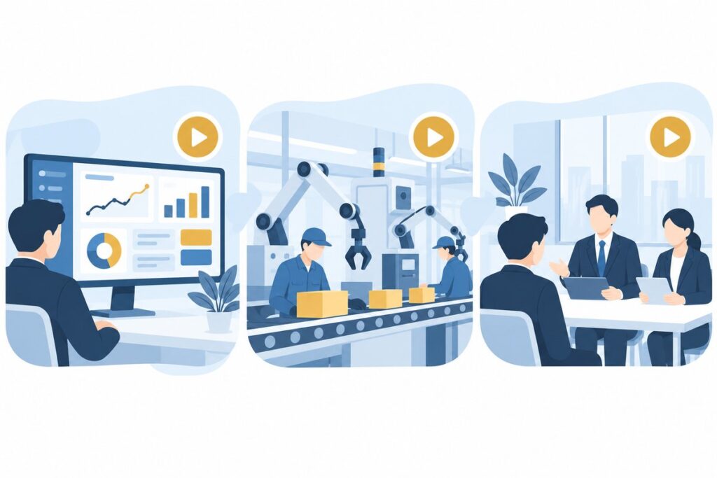 サービス紹介動画の業種別の活用例のイメージ