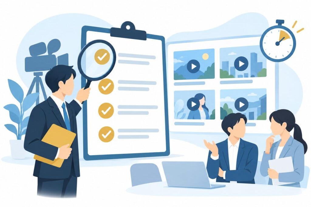 サービス紹介動画の制作会社選びのポイントを確認するイメージ