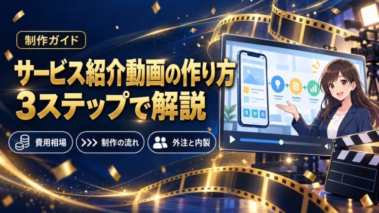 サービス紹介動画の作り方を3ステップで解説するバナーのイメージ