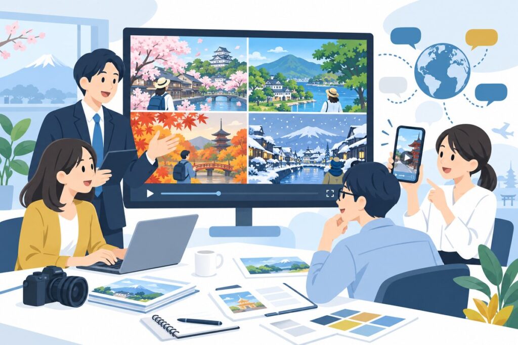 四季や多言語に対応できるアニメーション観光PR動画のイメージ