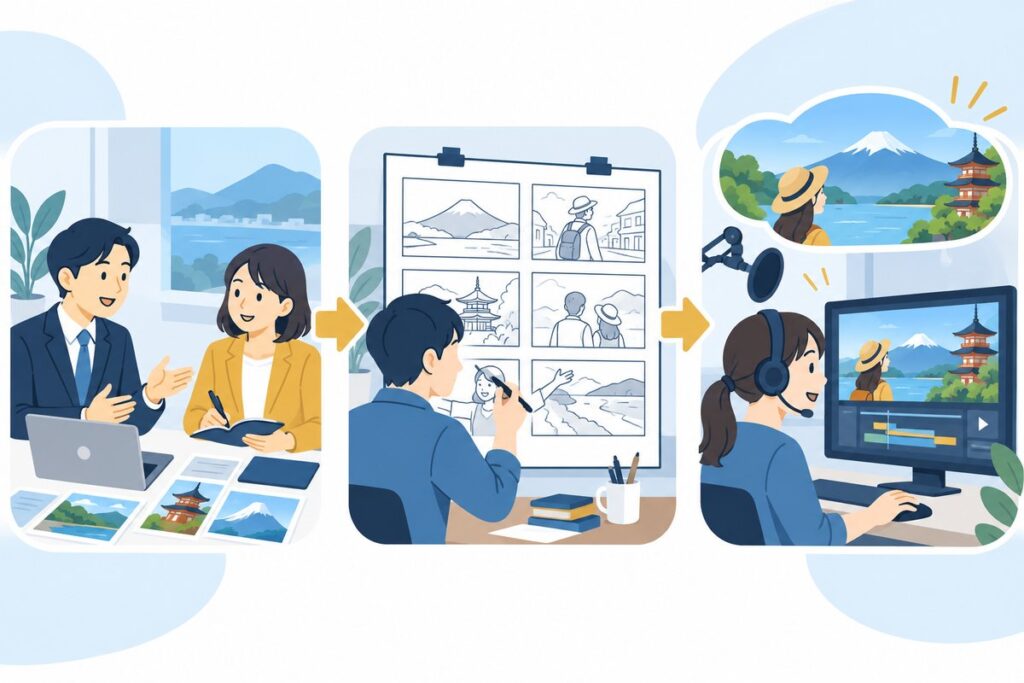 観光PR動画の制作の流れのイメージ