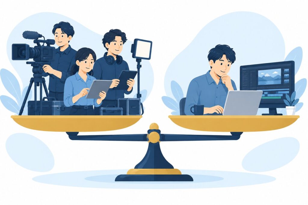 周年記念動画の外注と内製の比較のイメージ