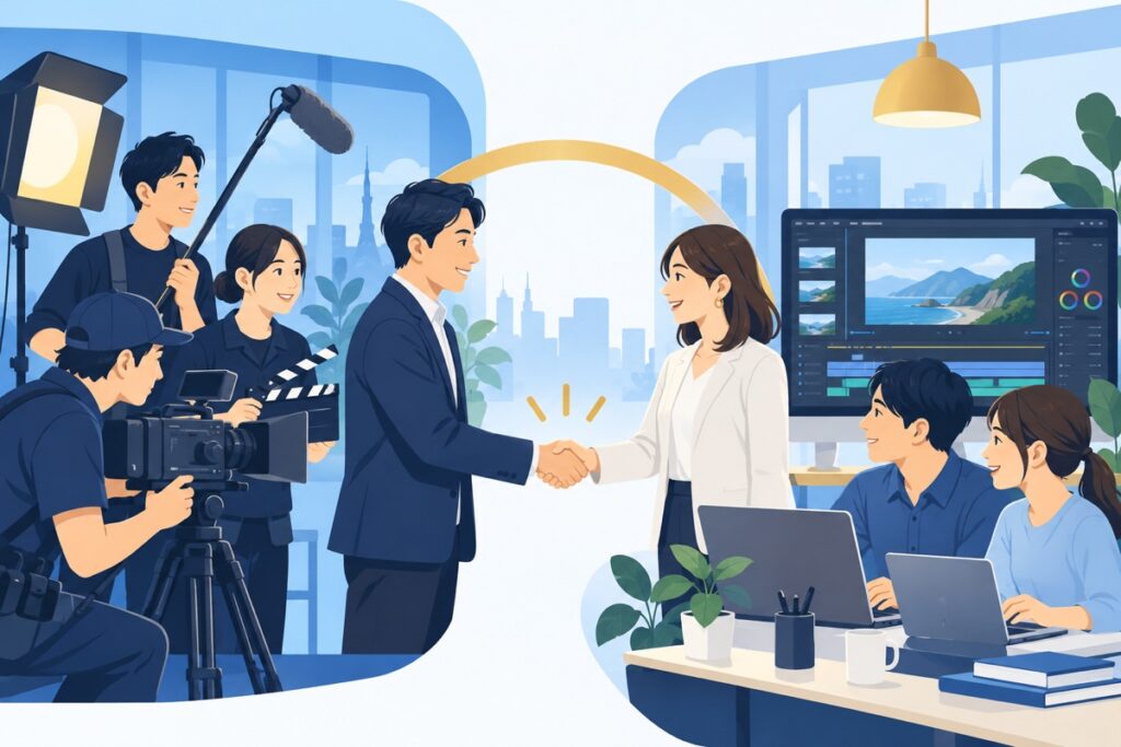 BtoB動画マーケティングの外注と内製の比較のイメージ