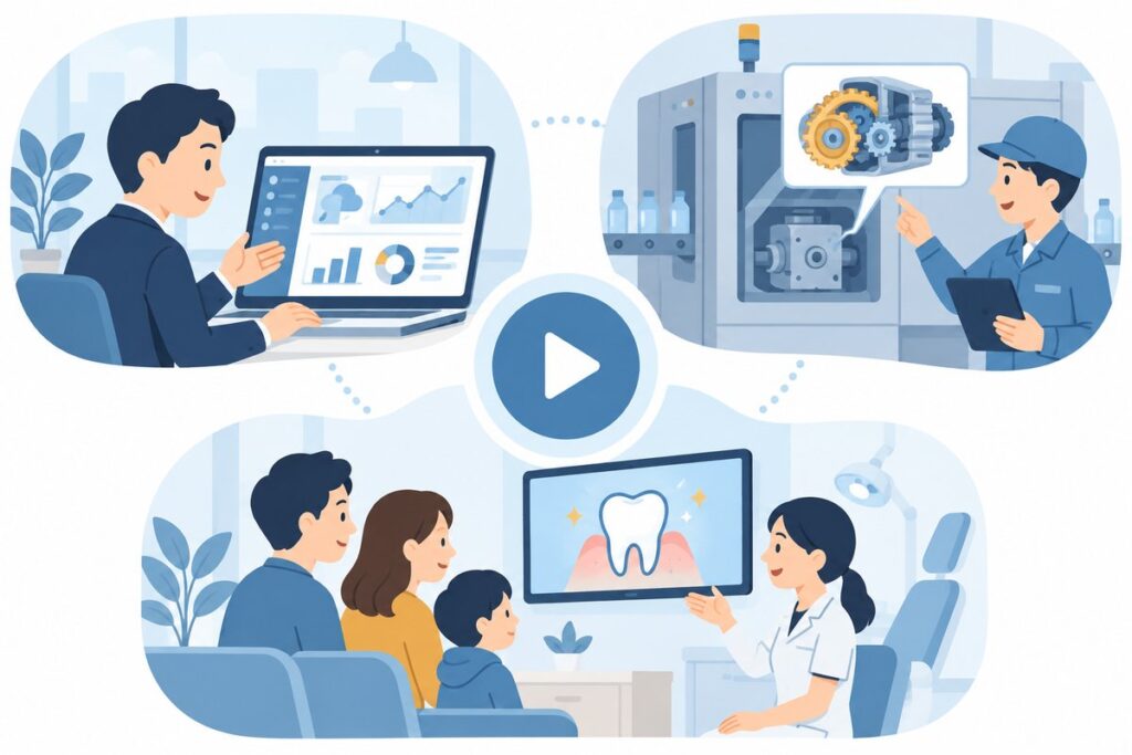 説明動画アニメーションの業種別活用例のイメージ