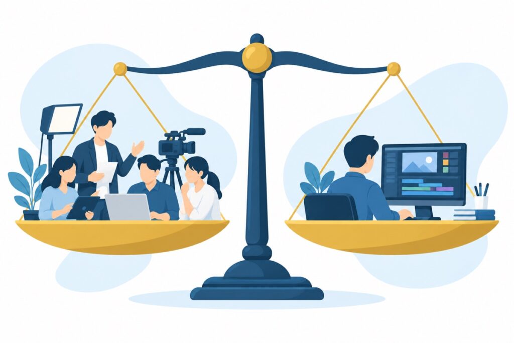 インフォグラフィック動画の外注と内製の比較のイメージ