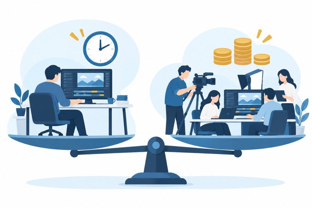 IR動画の外注と内製の比較のイメージ