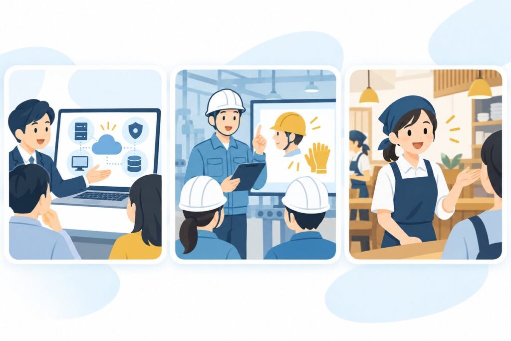 絵コンテを活用した業種別の活用例のイメージ